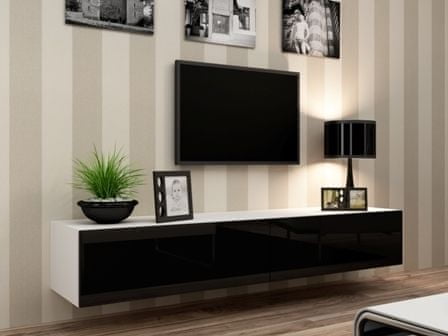 eoshop TV stolík Vigo 180 cm, biela / čierna lesk